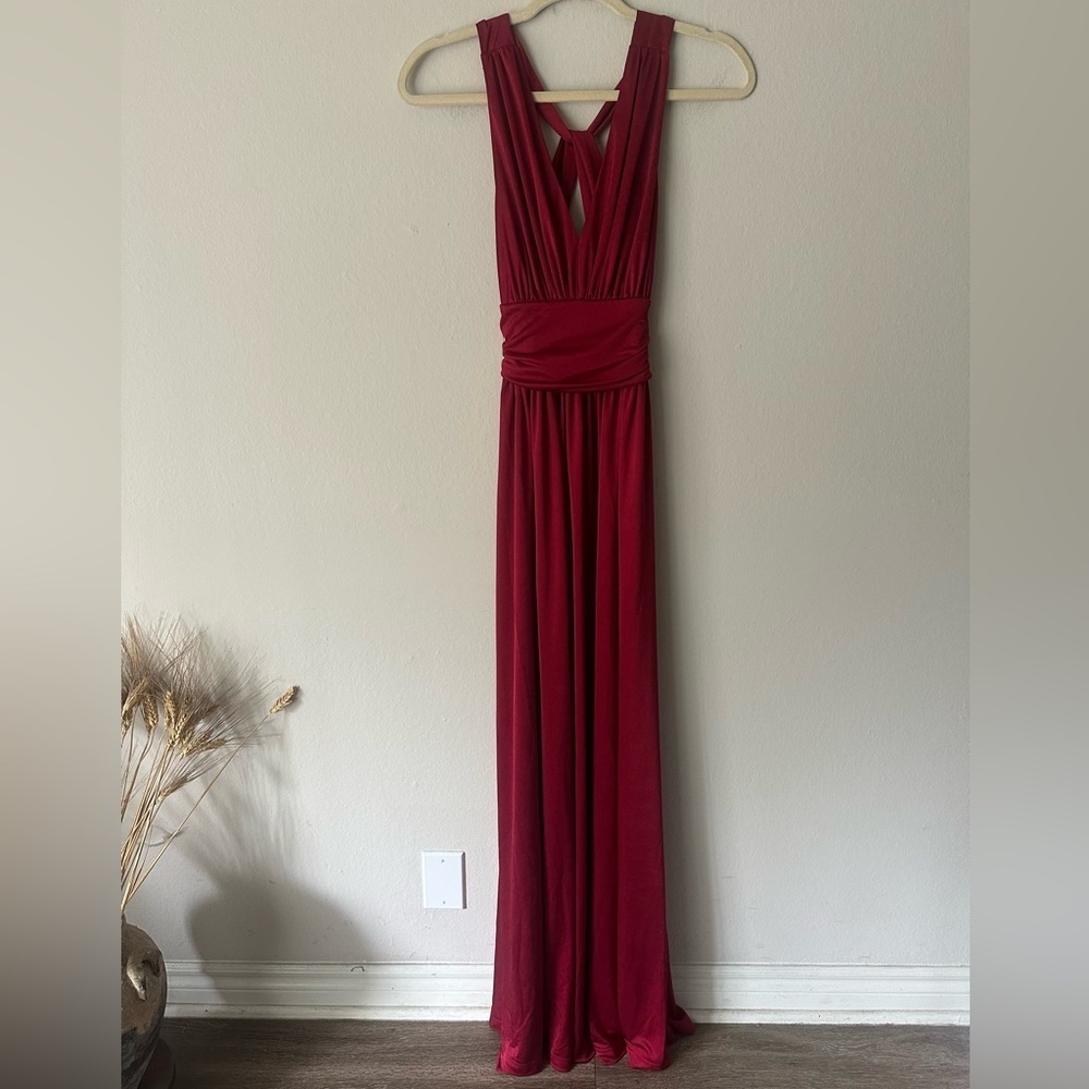 Express Wedding Formal Holiday Party Maxi Gown Dress in Burgundy Red Small NWT - Picture 2 of 12